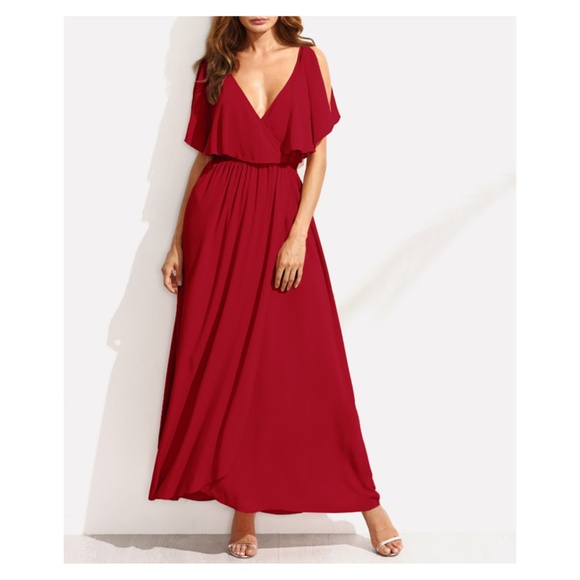 MBM Unlimited Dresses & Skirts - LAST ONE! Red Surplice V Neck Ruffle Maxi Dress